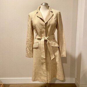 Zinc Lightweight Tweed Trench Coat with Belt Tie, Button-Up, Medium